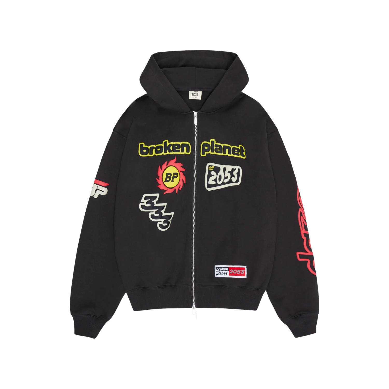 トップス MIRROR9 Damage layered hoodie Broken Planet Performance Soot Black Zip Up Hoodie | Hype Locker UK