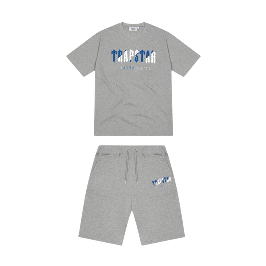 TRAPSTAR CHENILLE DECODED SHORT SET - GREY / DAZZLING BLUE - Hype Locker UK