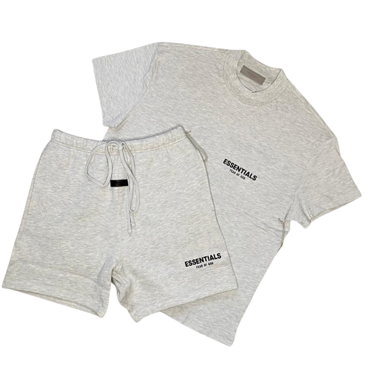 FEAR OF GOD ESSENTIALS LIGHT HEATHER OATMEAL SHORT SET (SS22) - Hype Locker UK