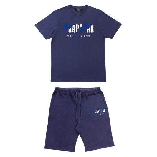 TRAPSTAR CHENILLE DECODED SHORT SET - NAVY / DAZZLING BLUE - Hype Locker UK