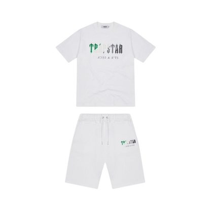 TRAPSTAR CHENILLE DECODED SHORT SET - WHITE / GREEN - Hype Locker UK