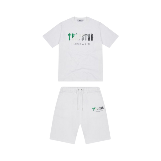 TRAPSTAR CHENILLE DECODED SHORT SET - WHITE / GREEN - Hype Locker UK