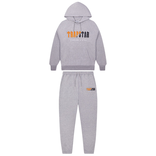 TRAPSTAR DECODED CHENILLE HOODED TRACKSUIT - GREY / ORANGE