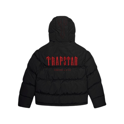 TRAPSTAR DECODED HOODED PUFFER JACKET 2.0 - BLACK / INFRARED - Hype Locker UK