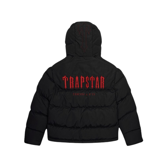 TRAPSTAR DECODED HOODED PUFFER JACKET 2.0 - BLACK / INFRARED - Hype Locker UK