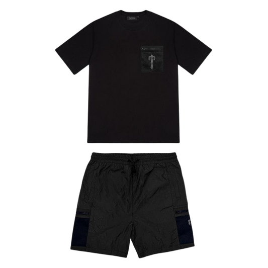 TRAPSTAR IRONGATE MESH POCKET SHORT SET - BLACK / WHITE - Hype Locker UK