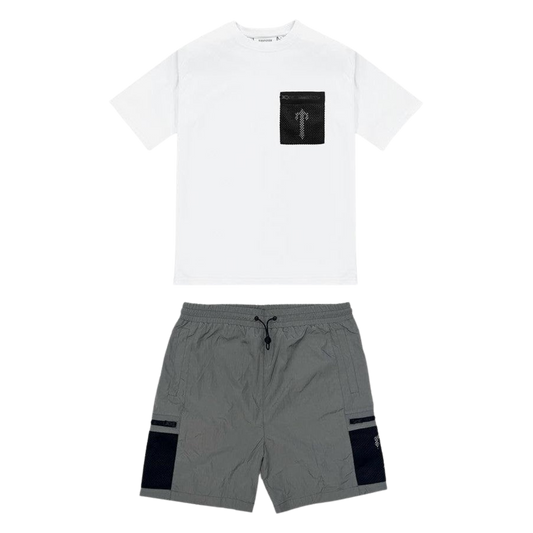 TRAPSTAR IRONGATE MESH POCKET SHORT SET - WHITE / BLACK - Hype Locker UK