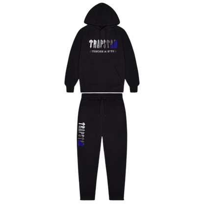 TRAPSTAR CHENILLE DECODED 2.0 HOODED TRACKSUIT - BLACK / BLUE - Hype Locker UK