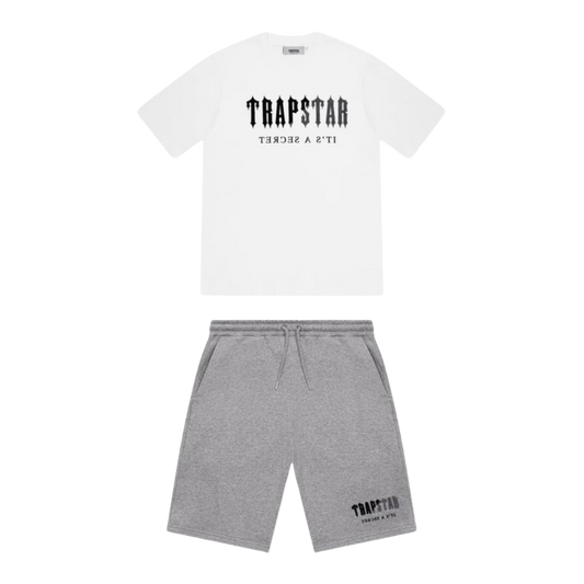 TRAPSTAR CHENILLE DECODED SHORT SET - WHITE / GREY