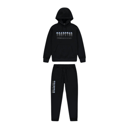 TRAPSTAR CHENILLE DECODED 2.0 HOODED TRACKSUIT - BLACK / ICE BLUE - Hype Locker UK