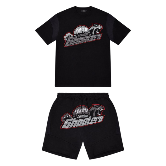 TRAPSTAR SHOOTERS SHORT SET - BLACK / RED - Hype Locker UK