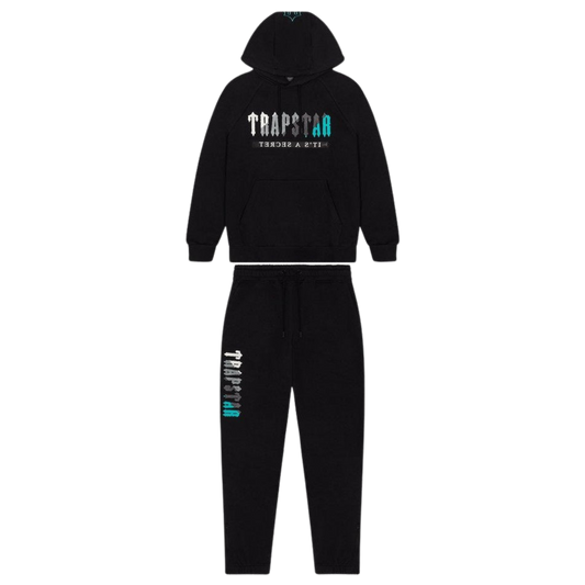 TRAPSTAR CHENILLE DECODED 2.0 HOODED TRACKSUIT - BLACK / TEAL - Hype Locker UK