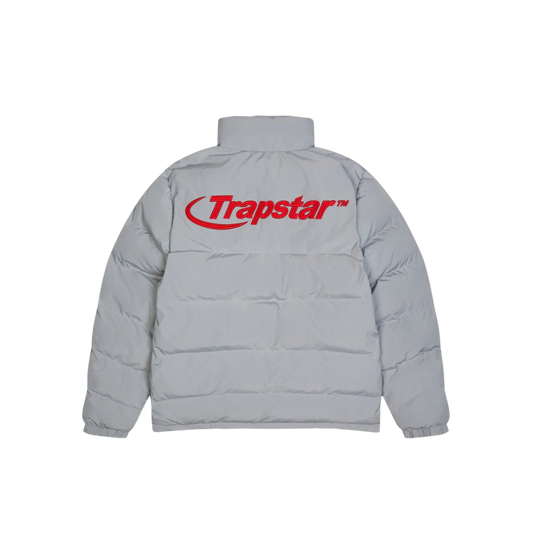 TRAPSTAR HYPERDRIVE PUFFER JACKET - LIGHT GREY / RED - Hype Locker UK