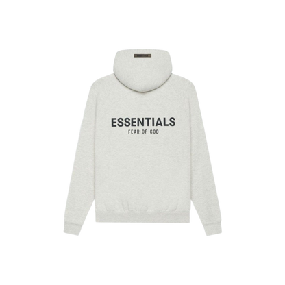 FEAR OF GOD ESSENTIALS LIGHT HEATHER OATMEAL BACK LOGO HOODIE (SS21) - Hype Locker UK