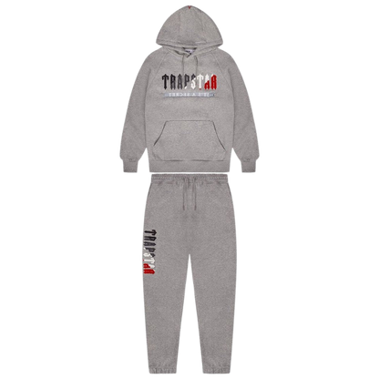 TRAPSTAR CHENILLE DECODED 2.0 HOODED TRACKSUIT - GREY / RED - Hype Locker UK