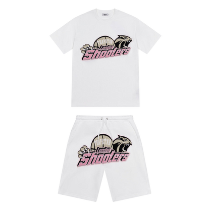 TRAPSTAR SHOOTERS CHENILLE SHORT SET - WHITE / PINK