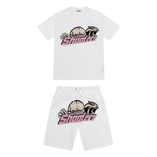 TRAPSTAR SHOOTERS CHENILLE SHORT SET - WHITE / PINK