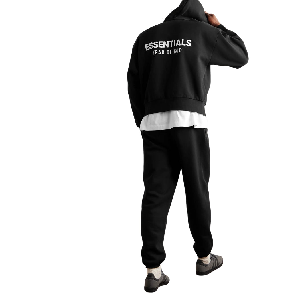 Fear of God ESSENTIALS - Jet Black Zip Hoodie (SS25) | Hype Locker UK