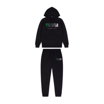 TRAPSTAR CHENILLE DECODED HOODED TRACKSUIT - BLACK / GREEN BEE - Hype Locker UK