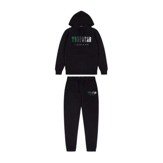 TRAPSTAR CHENILLE DECODED HOODED TRACKSUIT - BLACK / GREEN BEE - Hype Locker UK