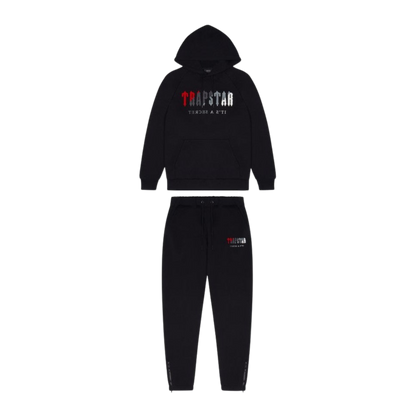 TRAPSTAR CHENILLE DECODED HOODED TRACKSUIT - BLACK / RED - Hype Locker UK