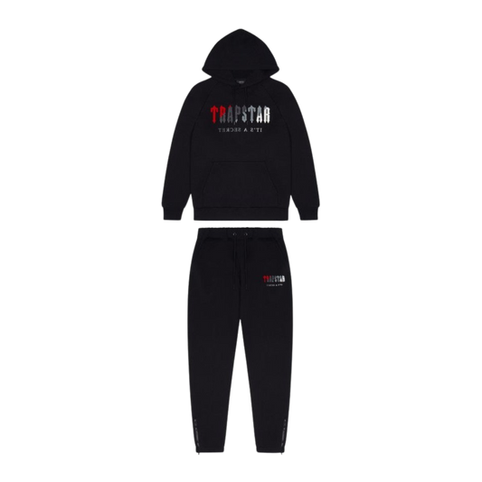 TRAPSTAR CHENILLE DECODED HOODED TRACKSUIT - BLACK / RED - Hype Locker UK