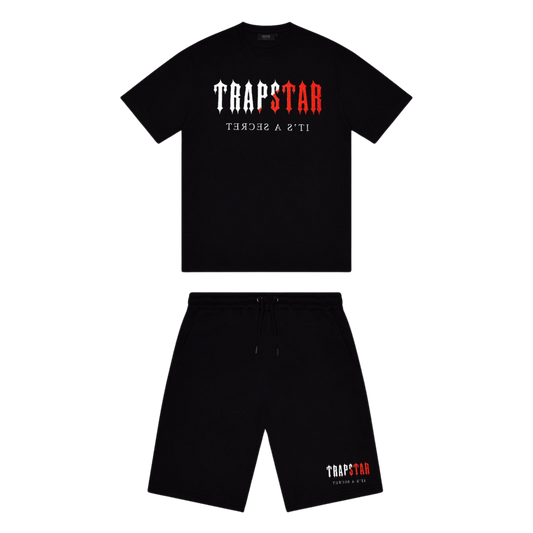 Trapstar Chenille Decoded Short Set - Black / Red