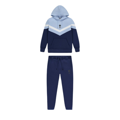 TRAPSTAR V-STRIPE HOODED TRACKSUIT - NAVY / CASHMERE BLUE / WHITE - Hype Locker UK