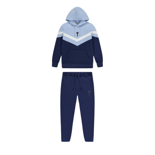 TRAPSTAR V-STRIPE HOODED TRACKSUIT - NAVY / CASHMERE BLUE / WHITE - Hype Locker UK