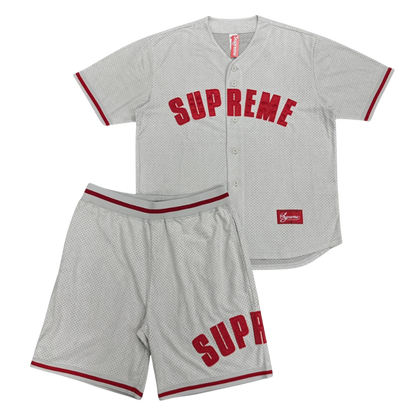 Supreme Ultrasuede Mesh Baseball Jersey and Short Set - Grey Supreme Ultrasuede Mesh Baseball Jersey and Short Set - Grey
