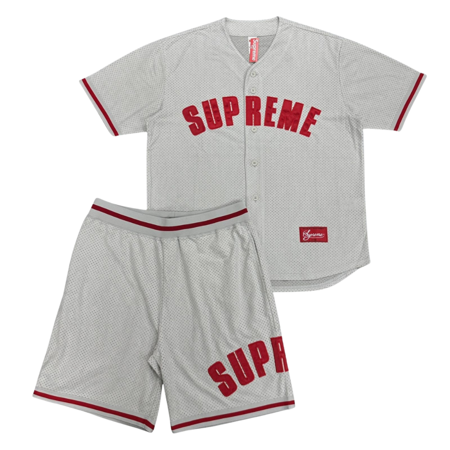 Supreme Ultrasuede Mesh Baseball Jersey and Short Set - Grey