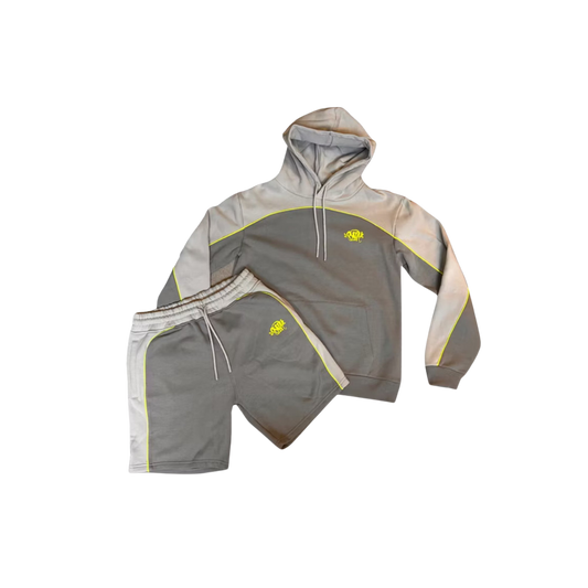 SYNA WORLD PIPE HOOD AND SHORT SET - GREY / YELLOW