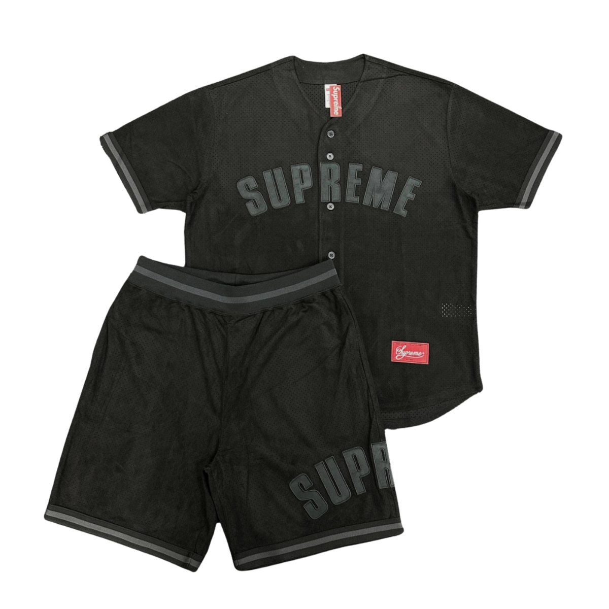 Supreme Ultrasuede Mesh Baseball Jersey and Short Set - Black