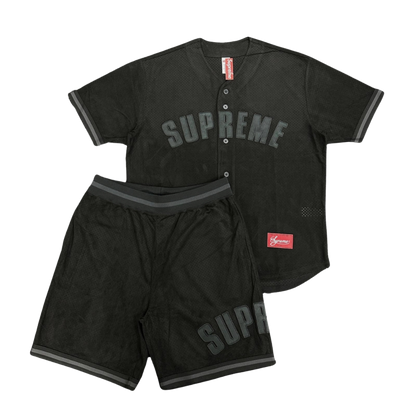 SUPREME ULTRASUEDE MESH BASEBALL JERSEY & SHORT SET - BLACK