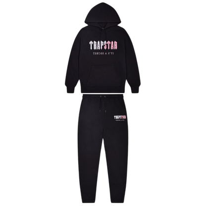 TRAPSTAR DECODED CHENILLE HOODED TRACKSUIT - BLACK / PINK