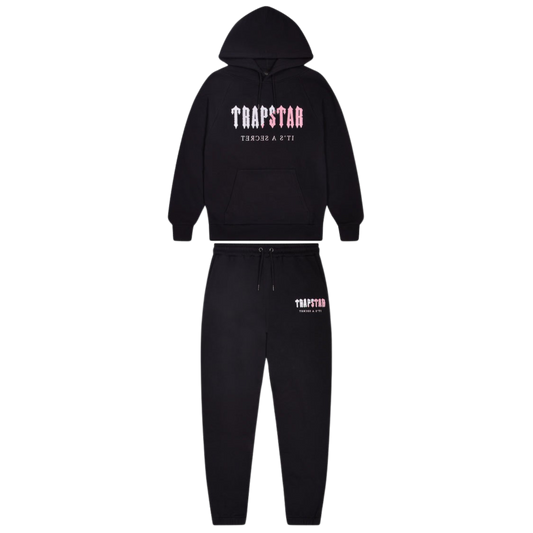 TRAPSTAR DECODED CHENILLE HOODED TRACKSUIT - BLACK / PINK