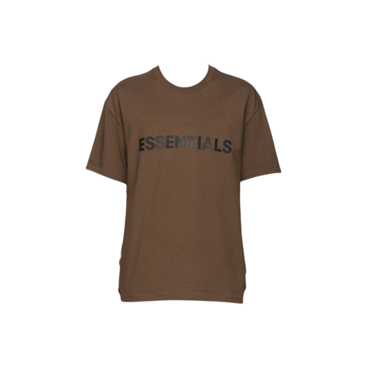 FEAR OF GOD ESSENTIALS BROWN FRONT LOGO T-SHIRT - Hype Locker UK