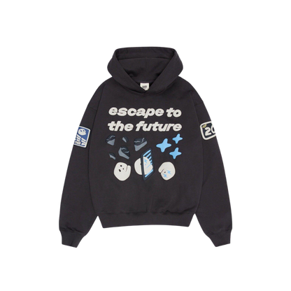 BROKEN PLANET 'ESCAPE TO THE FUTURE' SOOT BLACK HOODIE