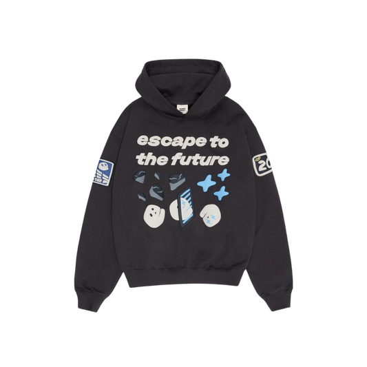 BROKEN PLANET 'ESCAPE TO THE FUTURE' SOOT BLACK HOODIE