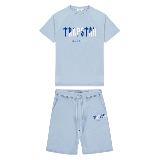 TRAPSTAR CHENILLE DECODED SHORT SET - CASHMERE BLUE / DAZZLING BLUE - Hype Locker UK