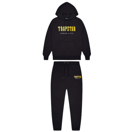 TRAPSTAR DECODED CHENILLE HOODED TRACKSUIT - BLACK / YELLOW