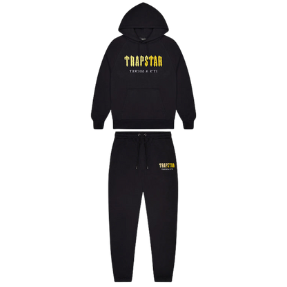 TRAPSTAR DECODED CHENILLE HOODED TRACKSUIT - BLACK / YELLOW