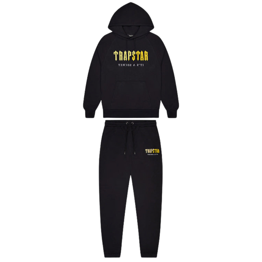 TRAPSTAR DECODED CHENILLE HOODED TRACKSUIT - BLACK / YELLOW