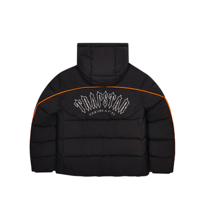 TRAPSTAR IRONGATE ARCH PIPING PUFFER JACKET - BLACK / ORANGE