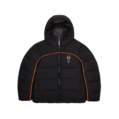 TRAPSTAR IRONGATE ARCH PIPING PUFFER JACKET - BLACK / ORANGE
