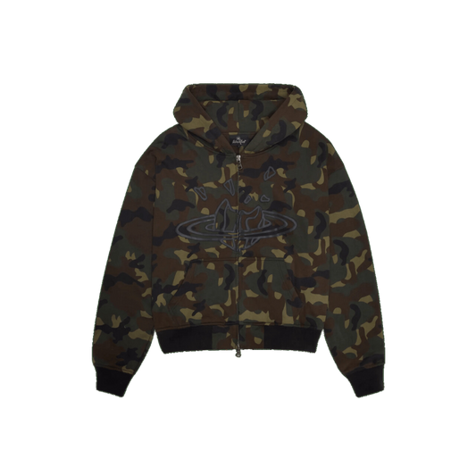 BROKEN PLANET CAMO GREEN ZIP UP HOODIE