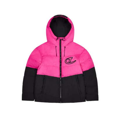 TRAPSTAR HYPERDRIVE HOODED PUFFER JACKET - BLACK / PINK