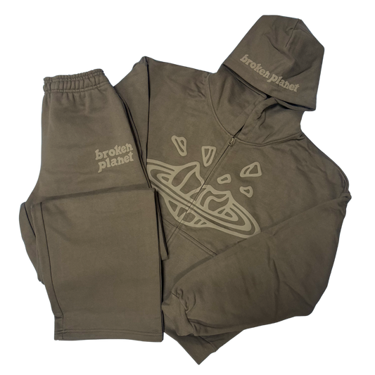 BROKEN PLANET CHOCOLATE BROWN ZIP UP TRACKSUIT