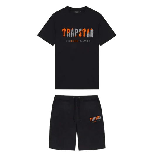 TRAPSTAR CHENILLE DECODED SHORT SET - BLACK / ORANGE