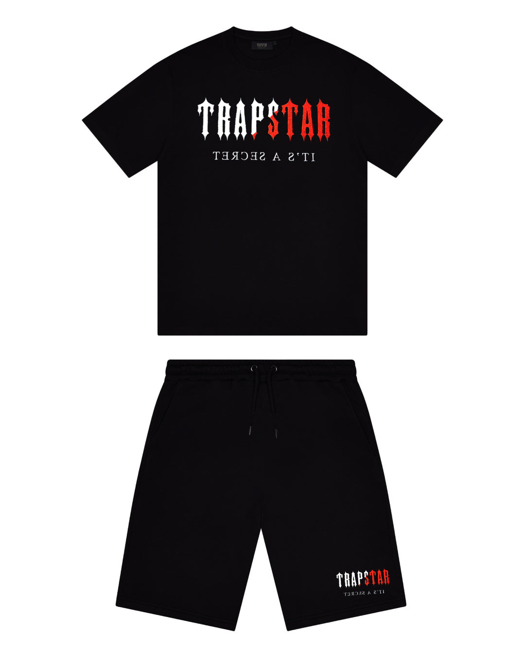 Trapstar Chenille Decoded Short Set - Black / Red